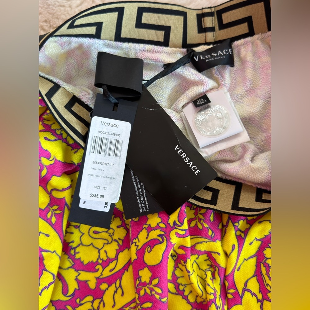 Versace fleece barocco fuchsia yellow skater Skort 12A NWT - Picture 2 of 3